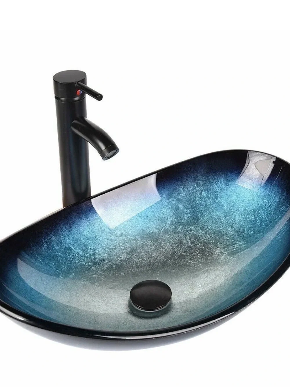 ELECWISH Bathroom Vessel Sink Tempered Glass Basin Bowl with Faucet Pop Up Drain